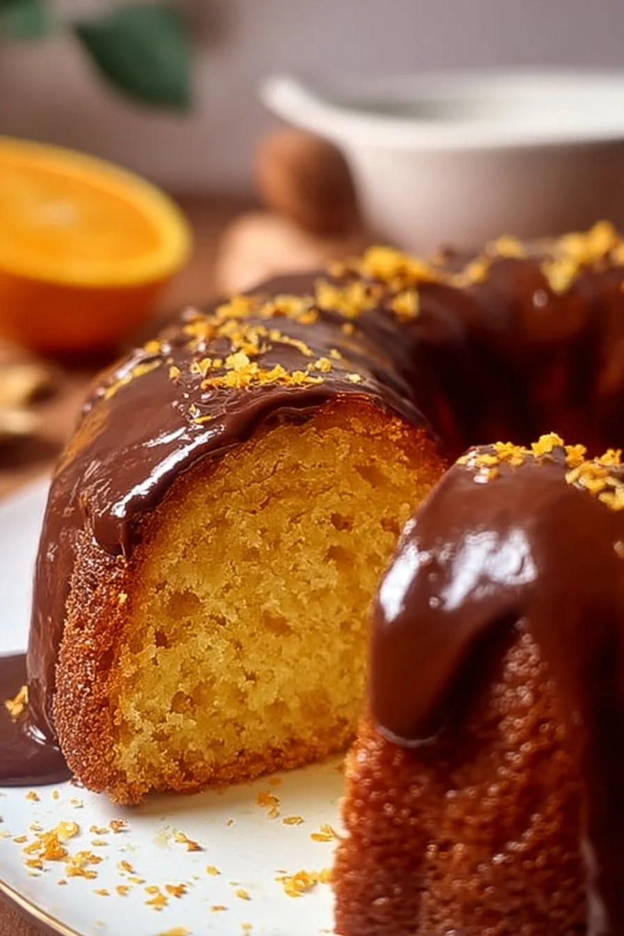 Un délicieux gâteau à l'orange décoré avec des tranches d'orange et du glaçage.