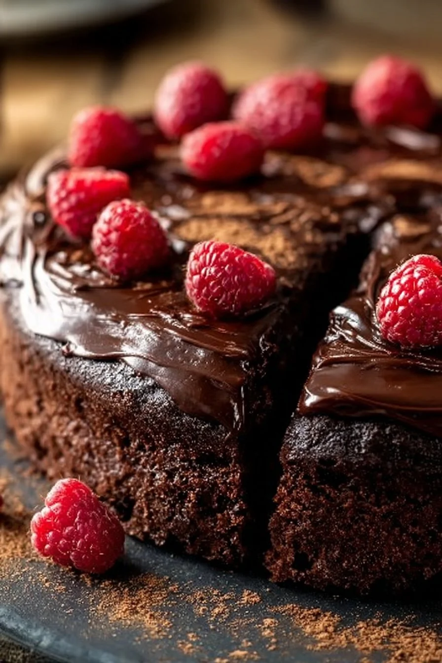 Gâteau au chocolat sans gluten décoré avec des fruits frais