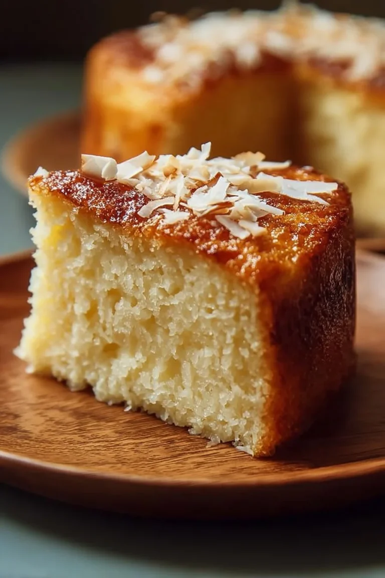 Gâteau au Yaourt Grec moelleux et savoureux sur une table en bois.