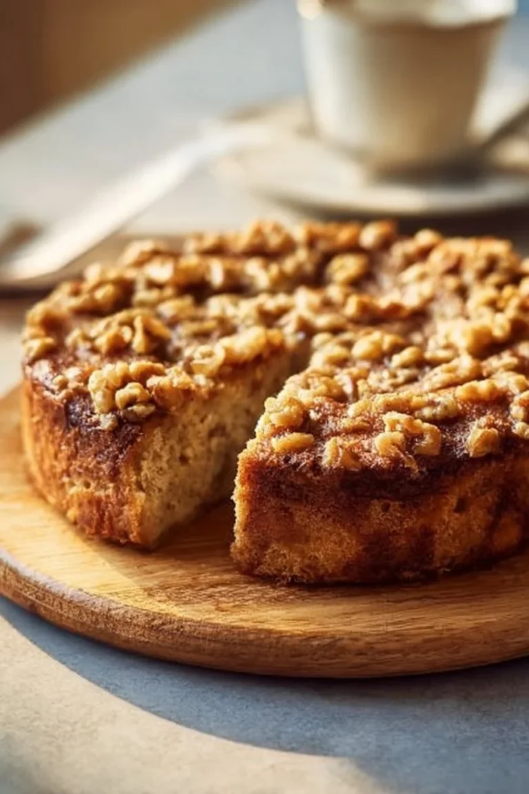 Gâteau aux noix moelleux, un dessert savoureux et fait maison, décoré de noix.