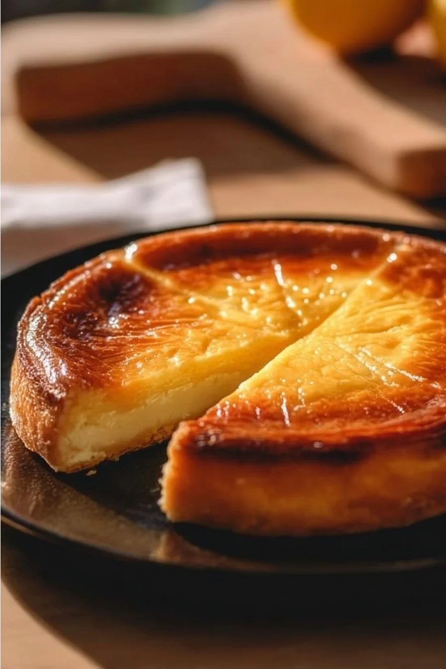 Gâteau Basque Traditionnel présenté sur une assiette en céramique.