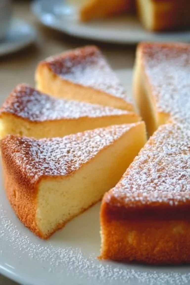 Une part de gâteau magique à la vanille sur une assiette décorée