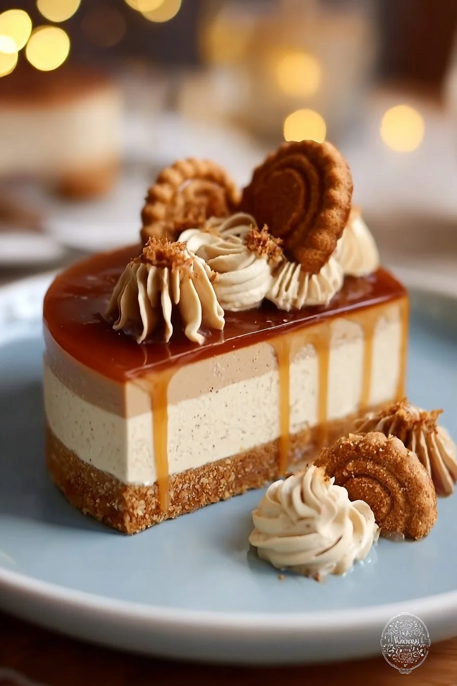 Gâteau mousse au Spéculoos décoré de biscuits et chocolat