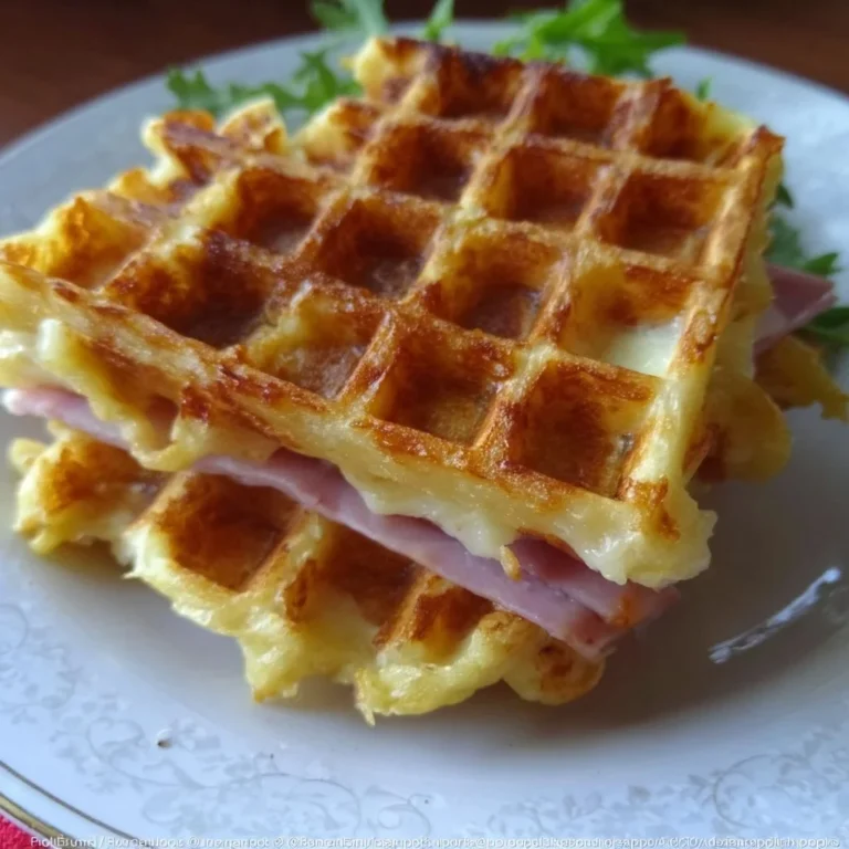 Gaufres de pomme de terre jambon fromage croustillantes et savoureuses.