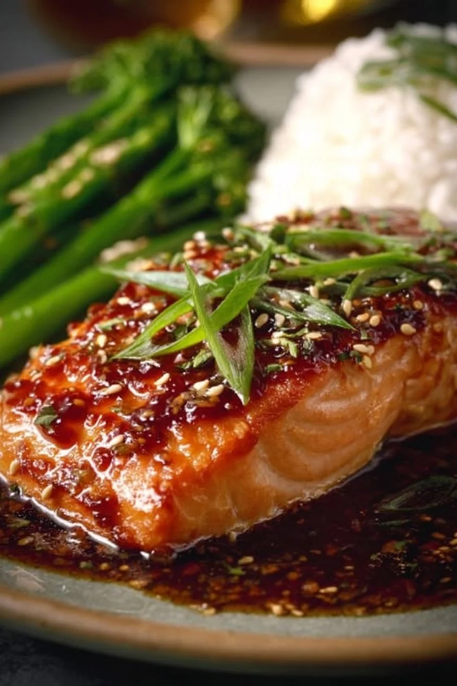 Saumon glacé au sirop d'érable et gingembre, plat appétissant et savoureux.