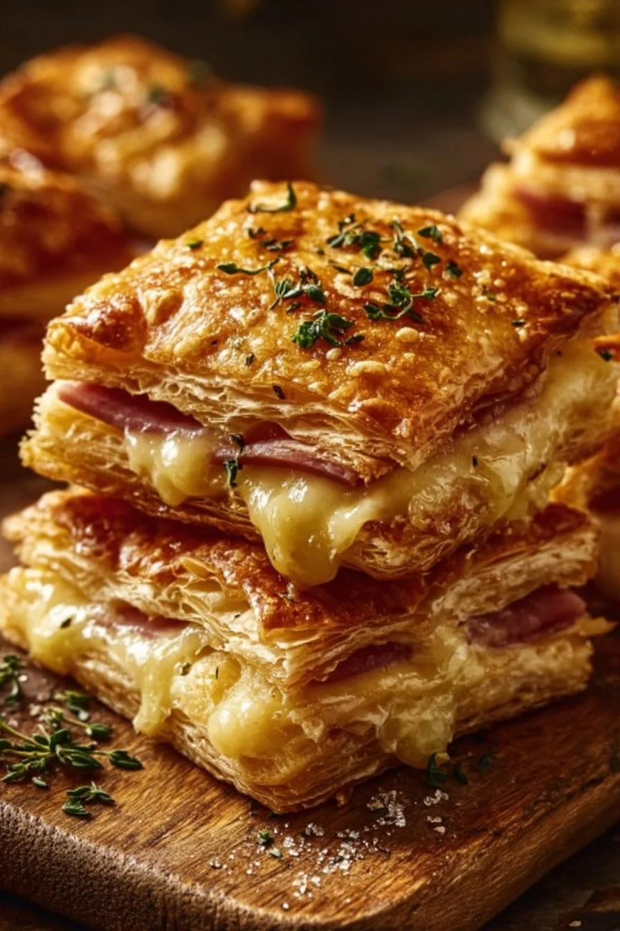 Feuilletés dorés au jambon et fromage, croustillants et savoureux