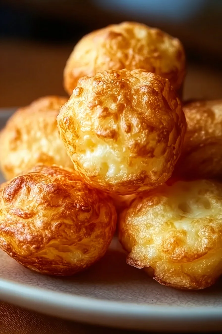 Gougères au fromage croustillantes et dorées, prêtes à être servies.