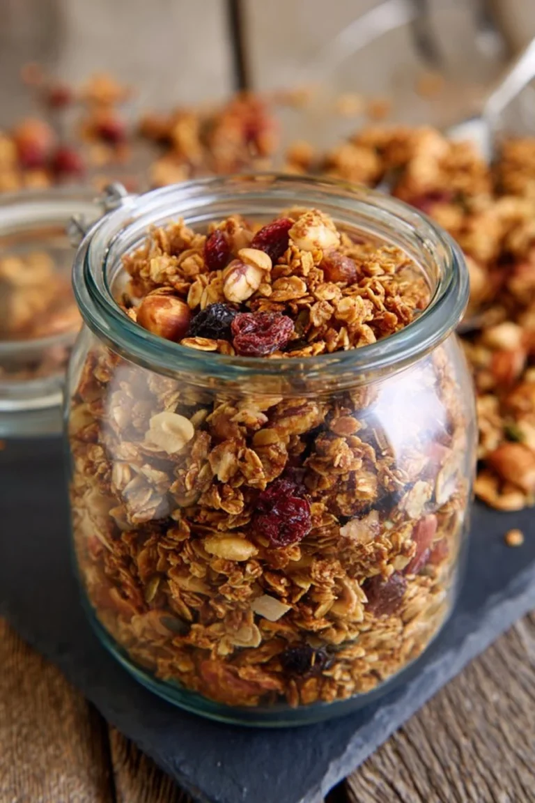 Bol de granola maison aux fruits et noix, parfait pour le petit-déjeuner