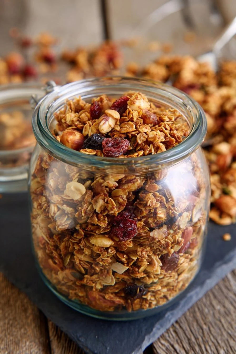 Bol de granola maison aux fruits et noix, parfait pour le petit-déjeuner