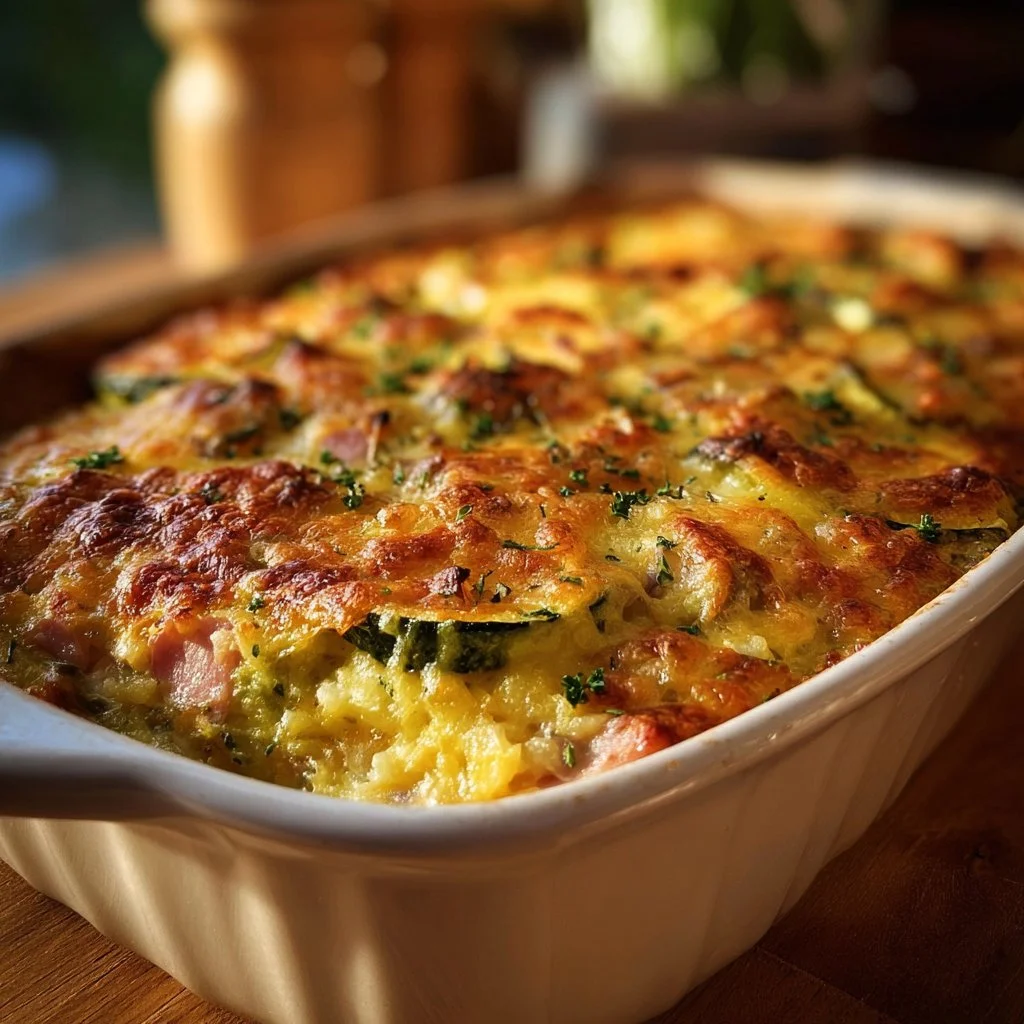 Gratin de Courgettes avec Jambon et Riz, plat appétissant et réconfortant.
