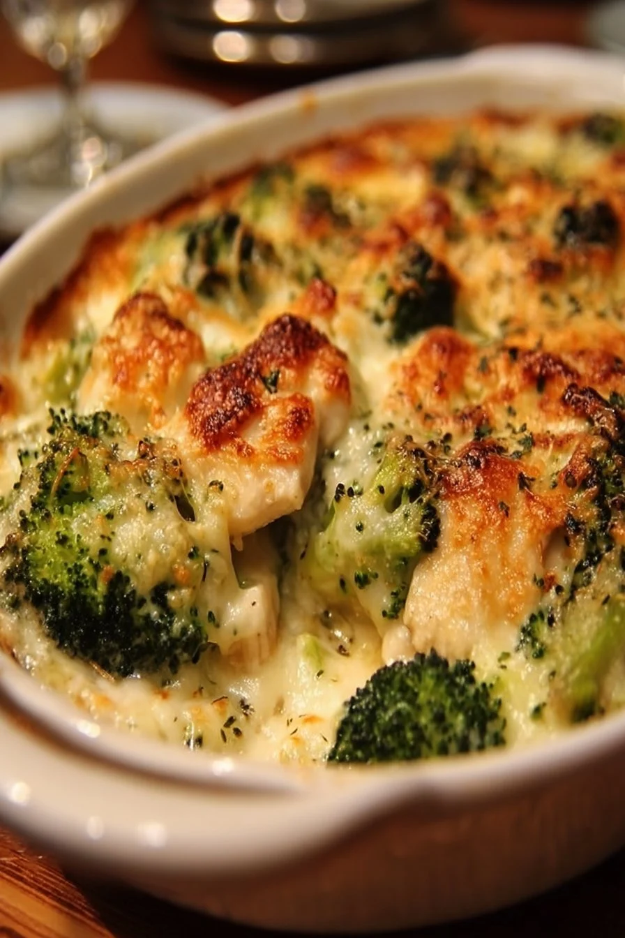 Gratin poulet brocoli chaud et délicieux, idéal pour un repas réconfortant.