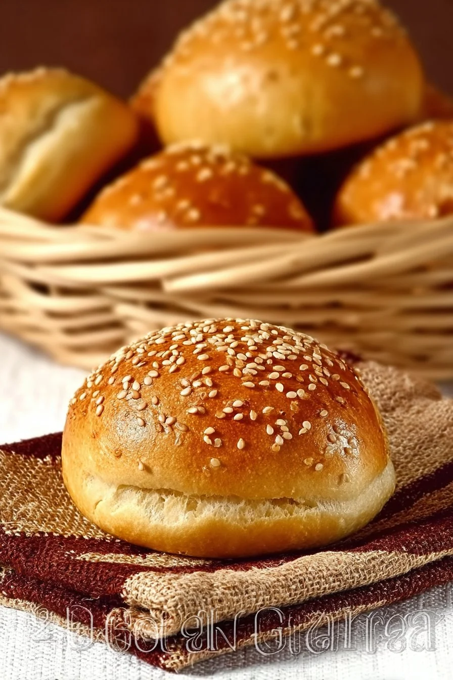 Pains à hamburger brioche dorés et moelleux sur une planche en bois
