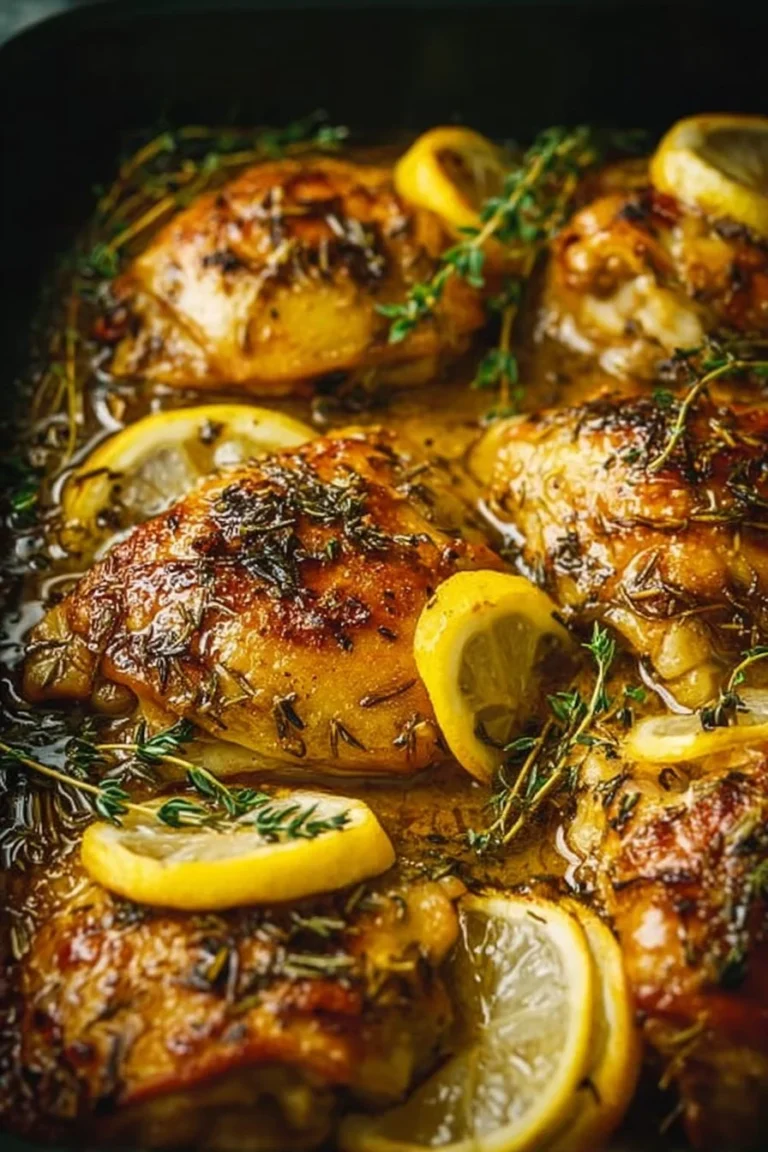 Hauts de cuisse de poulet rôtis au citron, ail et origan, plat appétissant et savoureux
