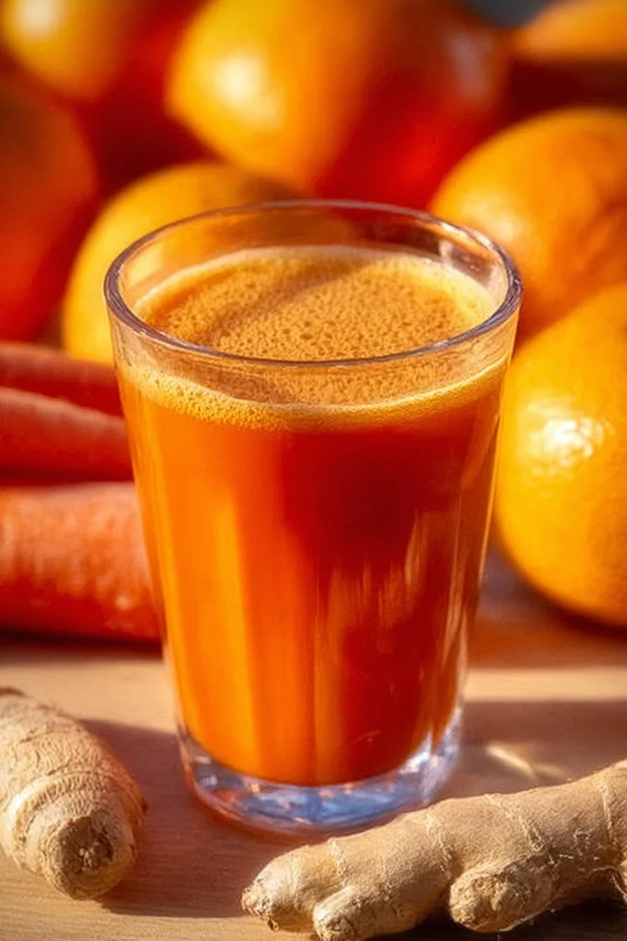 Verre de jus carotte-orange-gingembre frais et sain