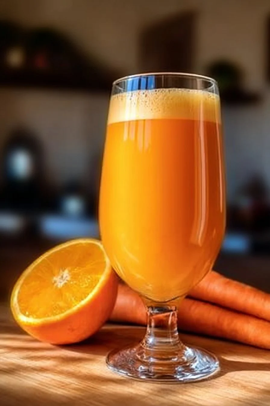 Verre de jus de carotte à l'orange avec des carottes et oranges en arrière-plan