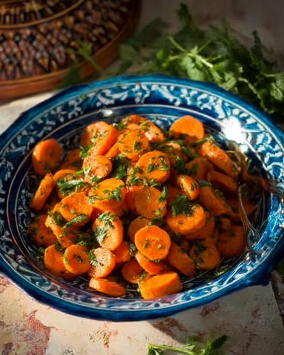 Salade de carottes Mchermel marocaine avec épices et herbes fraîches