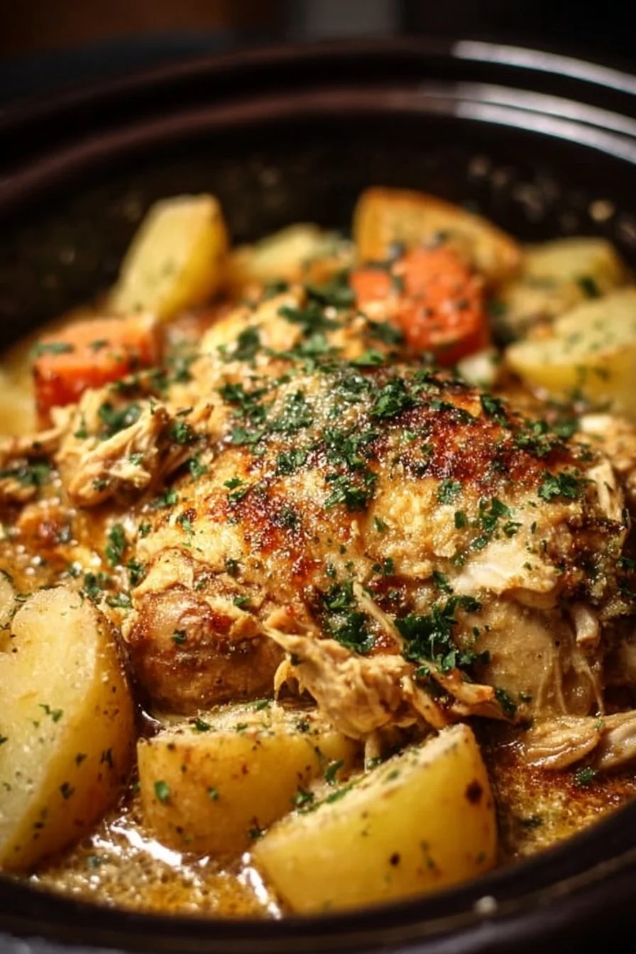 Recette de Mijoteuse Poulet Pommes de Terre Ail Parmesan délicieuse et facile à réaliser.