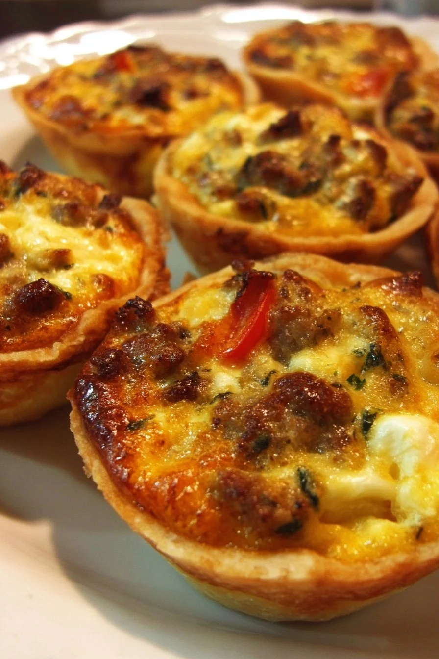 Mini quiches viande hachée avec poivrons et fromage, délicieuses et faciles à préparer.