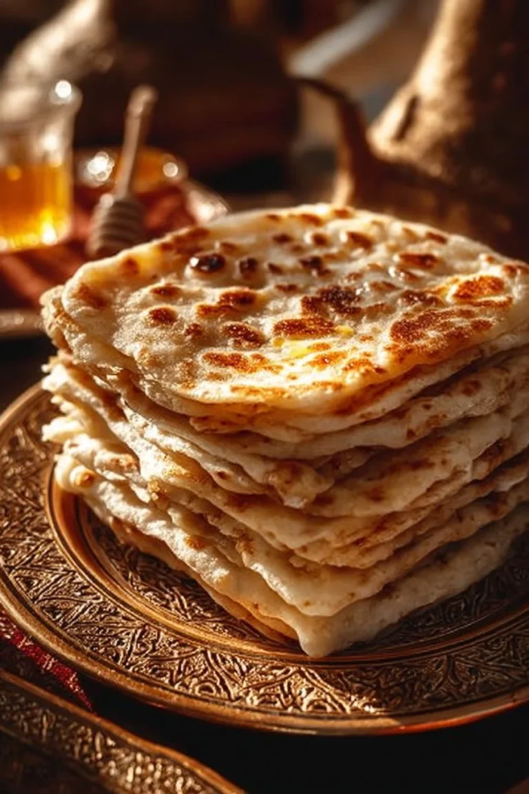 Msemen traditionnel marocain, un délice feuilleté doré et croustillant.