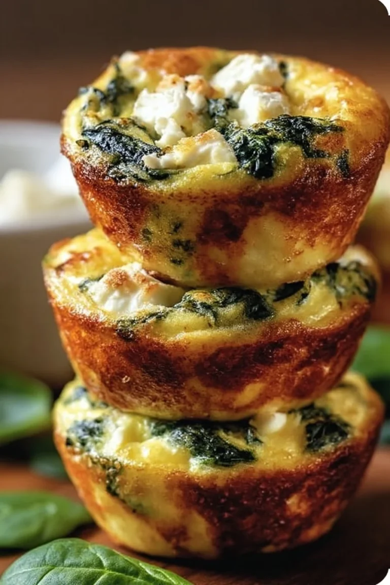 Muffins aux œufs avec épinards et feta prêts à être dégustés.