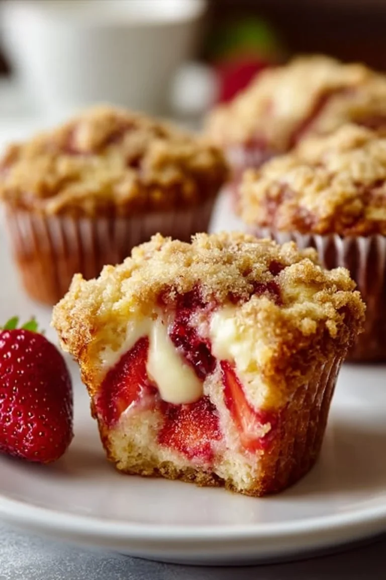 Muffins aux fraises et fromage à la crème fraîchement cuits