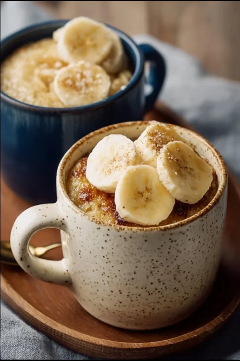 Mug Cake à la Banane prêt à déguster dans une tasse.