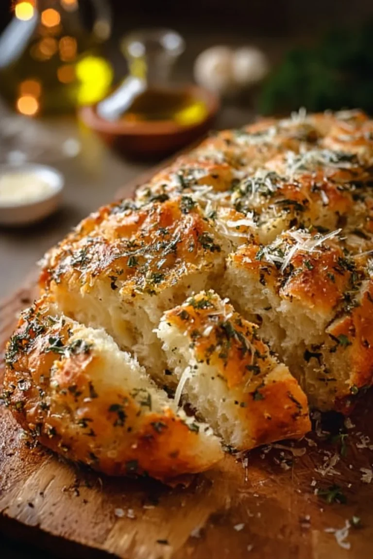 Pain à l’ail au parmesan et herbes, croustillant et savoureux.