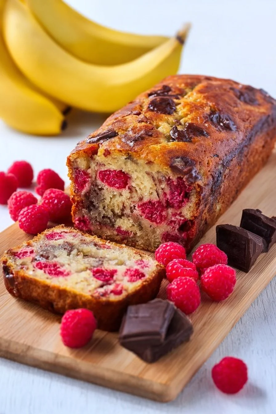 Recette de pain aux bananes choco-framboises sain et savoureux
