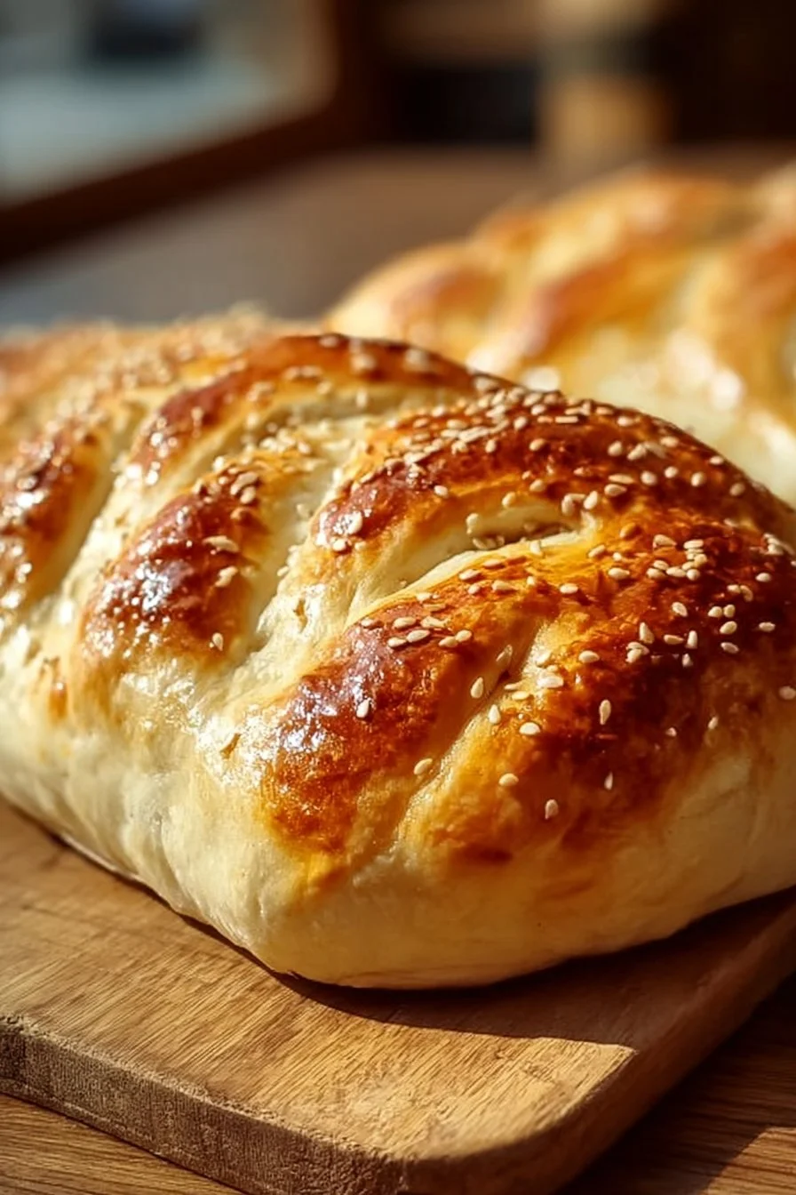 Pain Turc Maison fraîchement cuit, doré et fluffé.