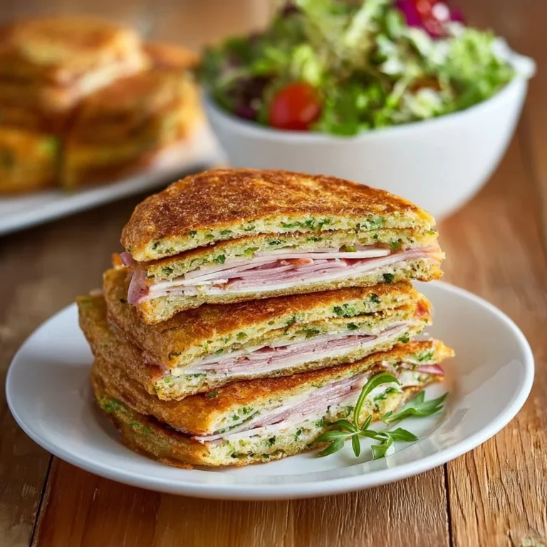 Pancakes salés avec chèvre, jambon et courgette, prêts à savourer.