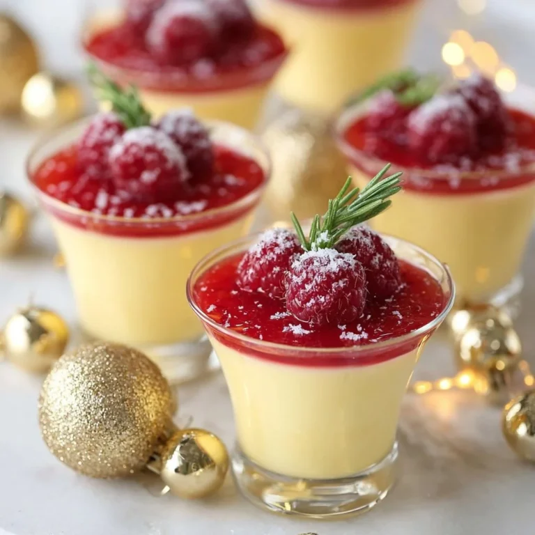 Panna Cotta à l'eggnog avec sauce aux canneberges épicées dans un dessert élégant.