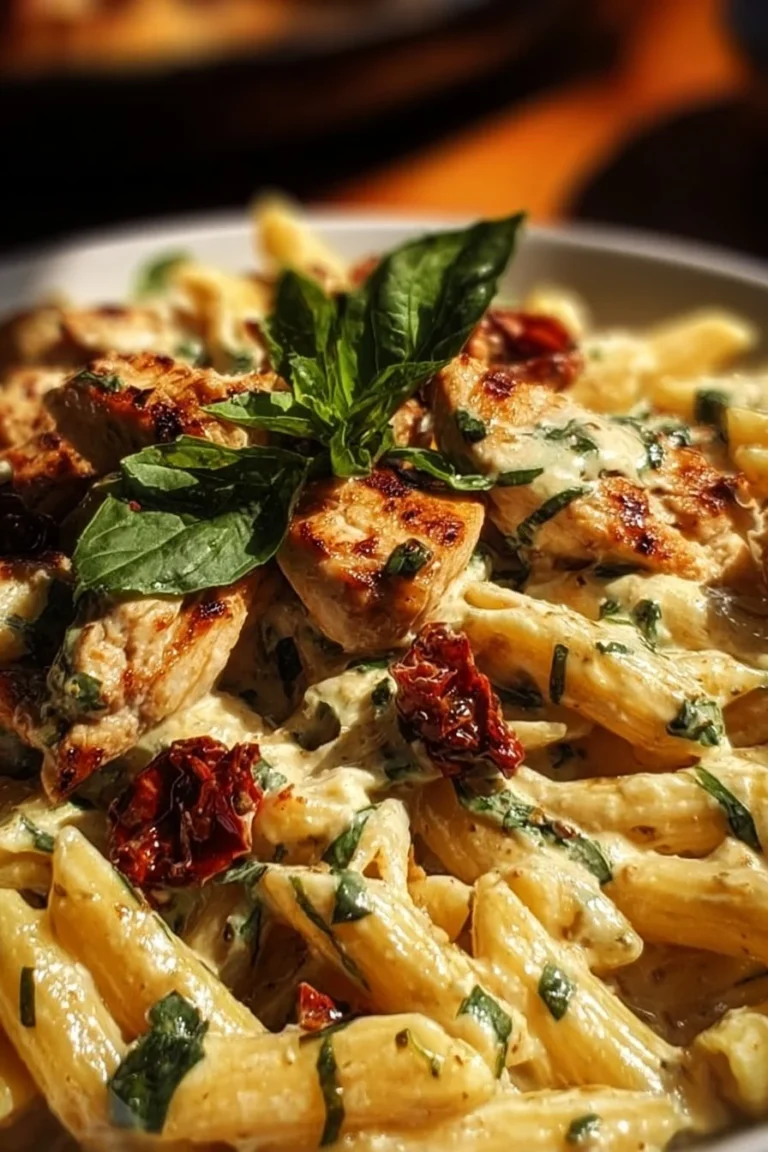 Pâtes au poulet crémeuses 'Marry Me' servies dans une assiette élégante