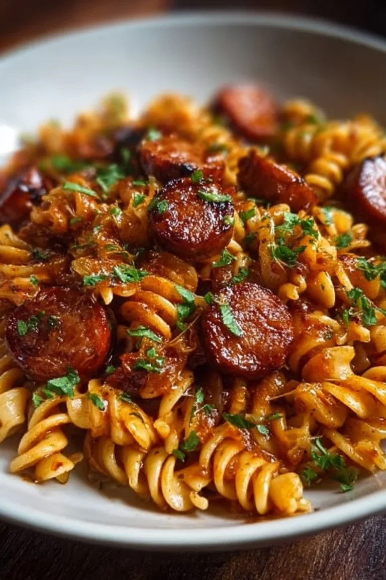 Plat de pâtes avec saucisse BBQ épicée pour un barbecue savoureux