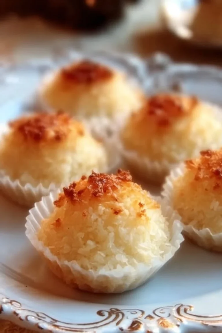 Petits gâteaux à la noix de coco présentés sur une assiette.
