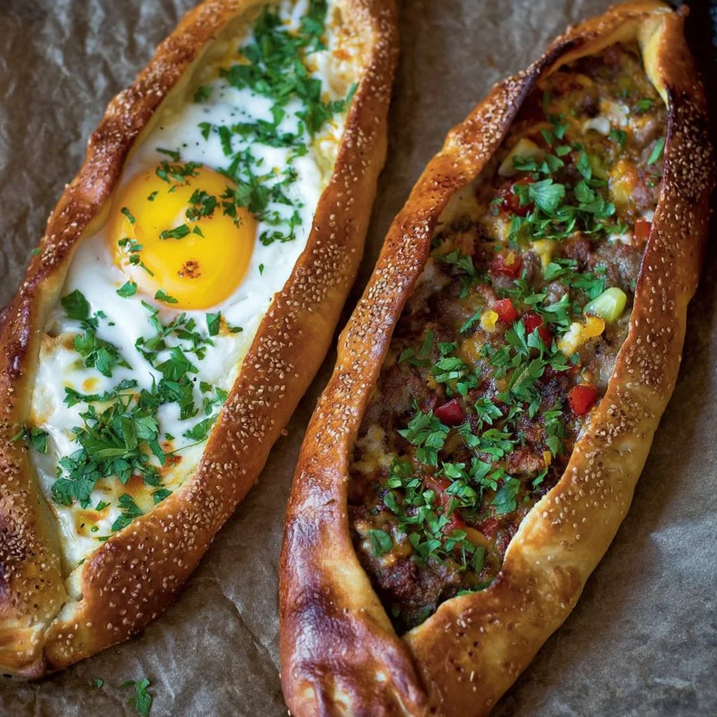 Pide Turc traditionnel avec viande et légumes, un plat savoureux