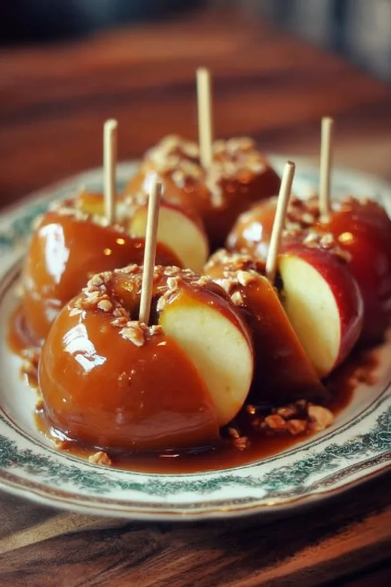 Des pommes caramélisées dorées avec un sirop sucré, un dessert délicieux