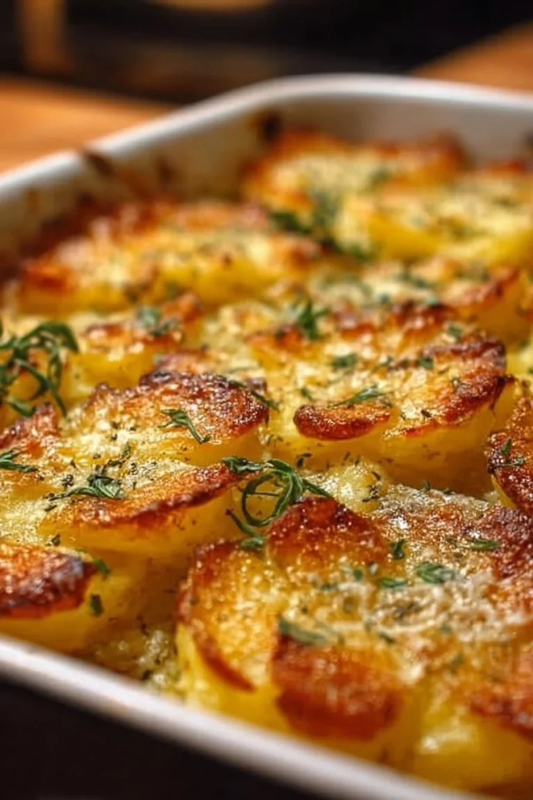 Pommes de Terre Écrasées au Four dorées et croustillantes dans un plat de service