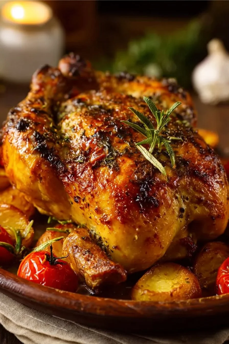 Poulet rôti aux herbes de Provence, croustillant et savoureux