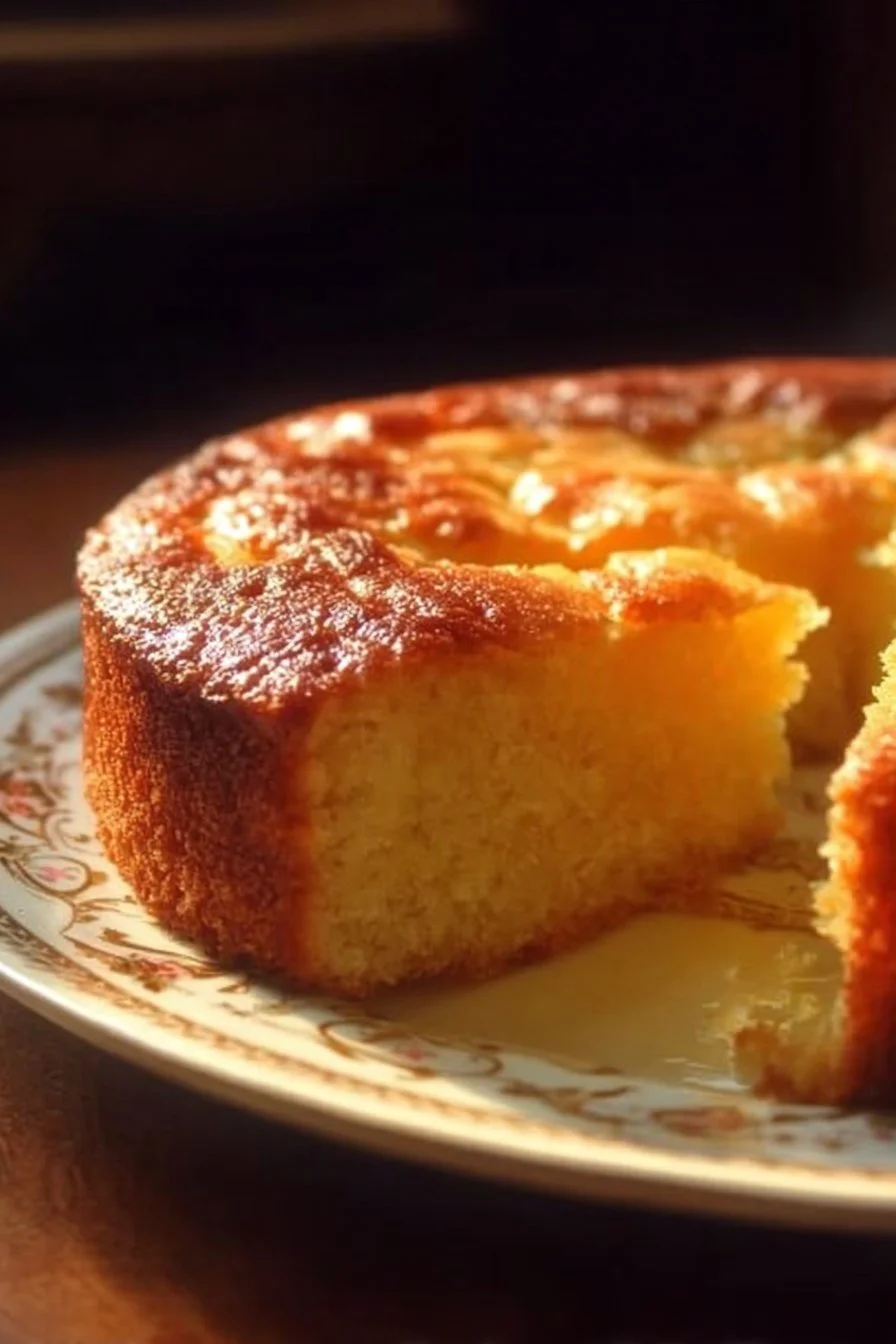 Gâteau quatre-quarts nature moelleux sur une assiette.