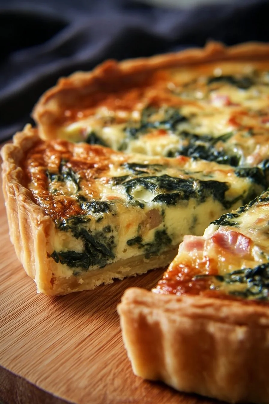 Quiche aux épinards et Boursin servie avec une salade fraîche