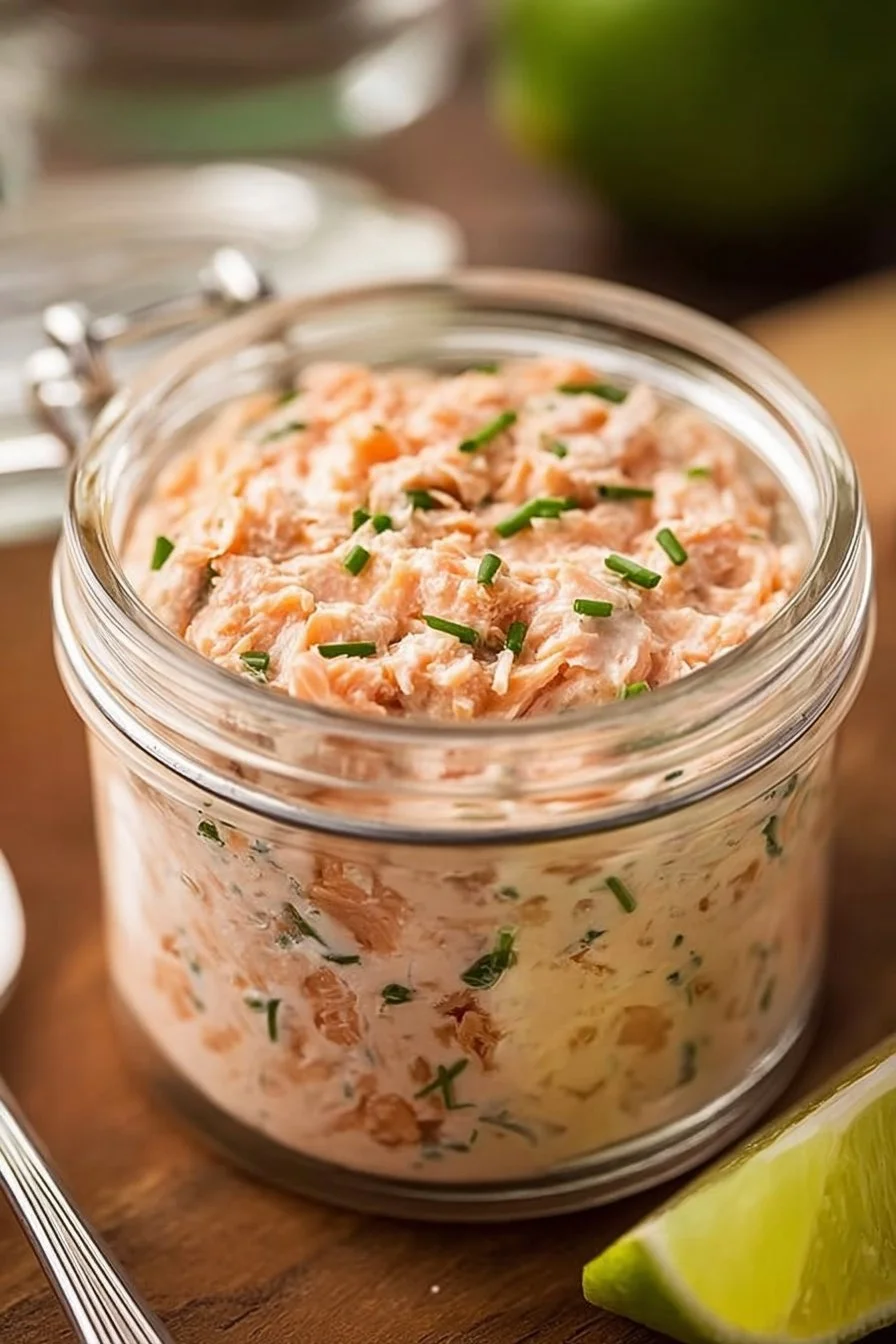 Rillettes au saumon servies dans un bol avec des tranches de pain