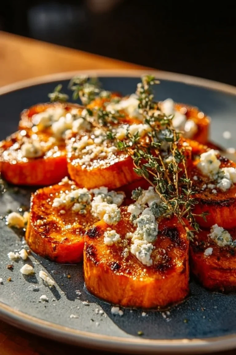 Rondelles de patate douce caramélisées au miel sur une assiette