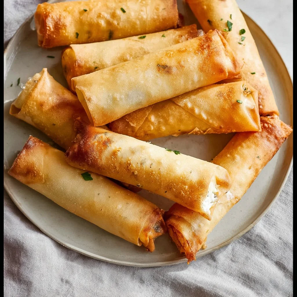 Rouleaux de fromage croustillants (Rakakat) dorés et appetissants.