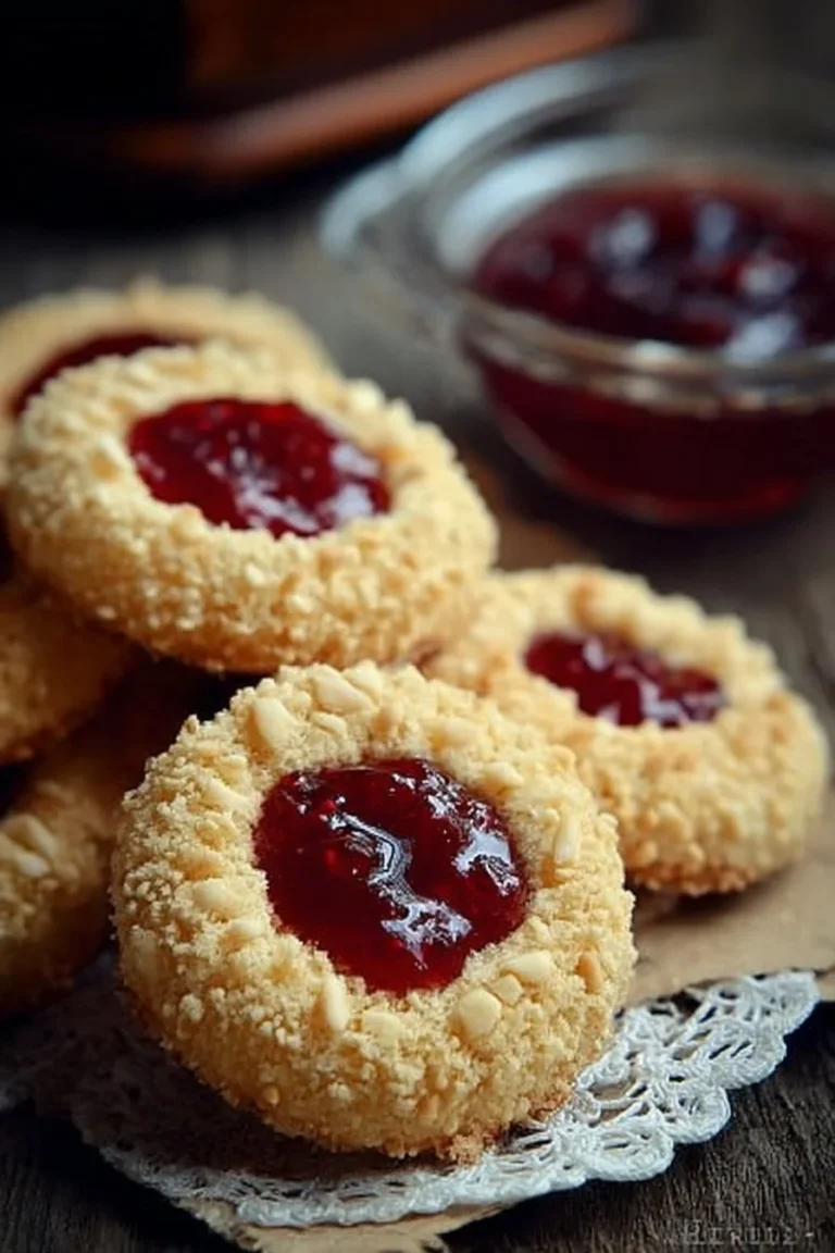 Sablés amandes garnis de confiture sur une assiette en bois