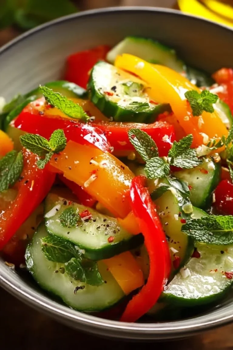 Salade de concombre et poivrons doux dans un bol en bois