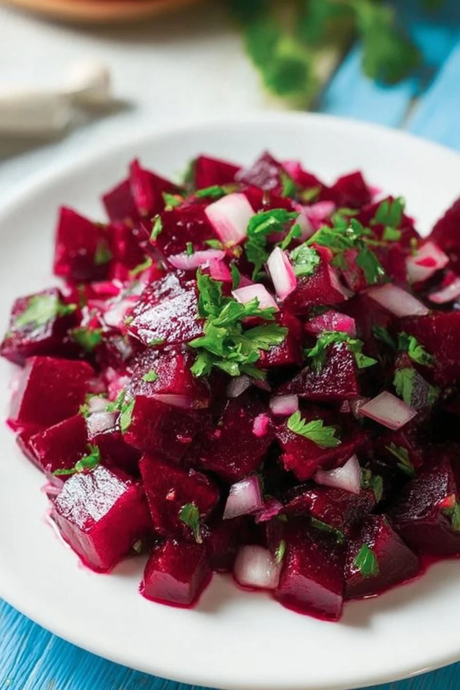 Salade de betterave aux oignons avec une vinaigrette fraîche