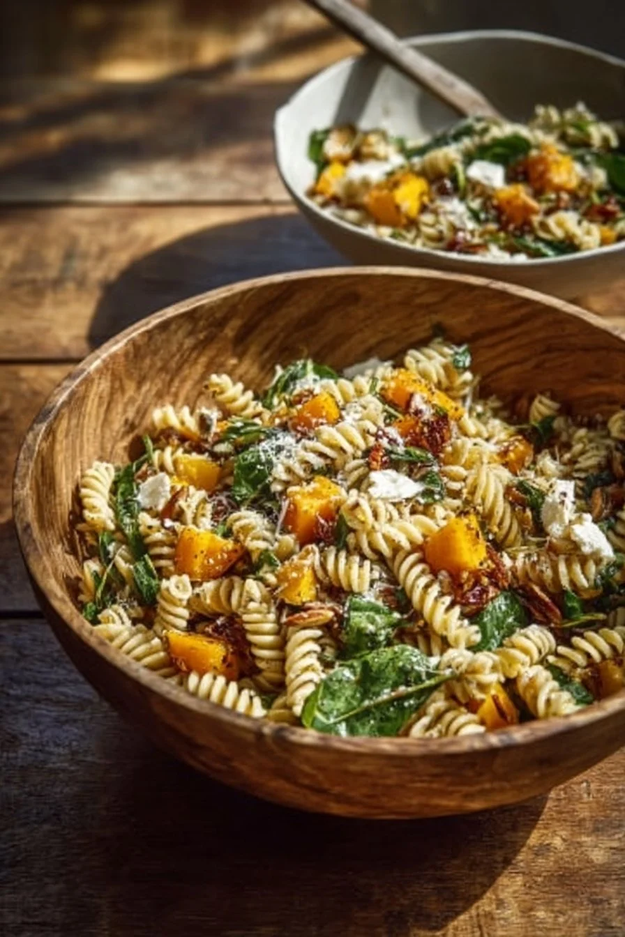 Salade de pâtes d'automne avec légumes et vinaigrette