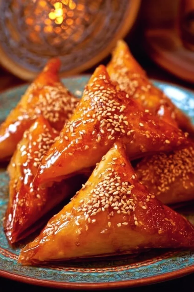 Samsa aux amandes et miel, un dessert traditionnel sucré et croustillant.