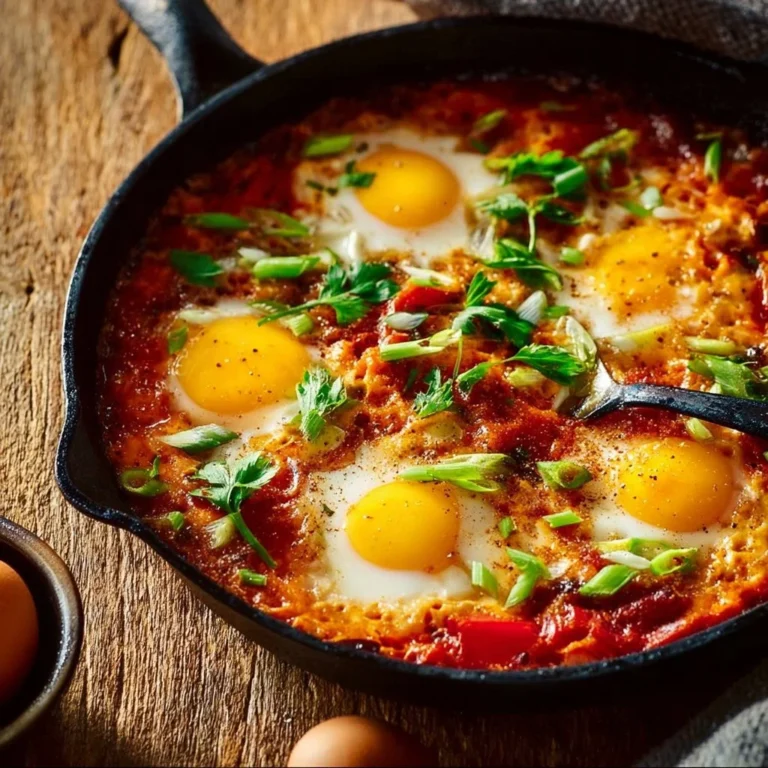 Shakshuka Traditionnel avec saucisse et épinards dans une poêle