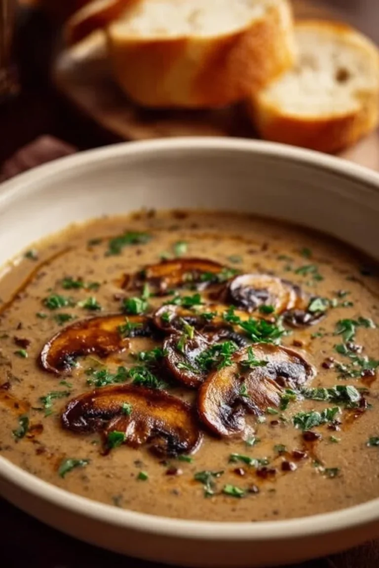 Soupe de champignons crémeuse servie dans un bol